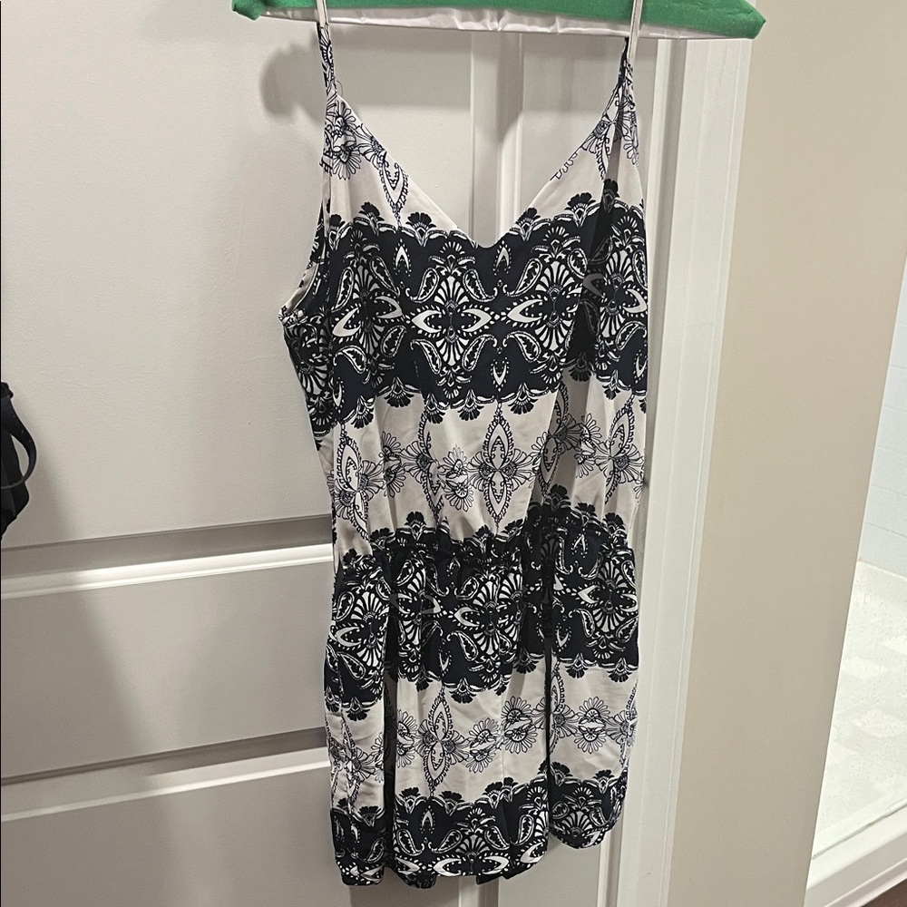 Navy and white patterned romper